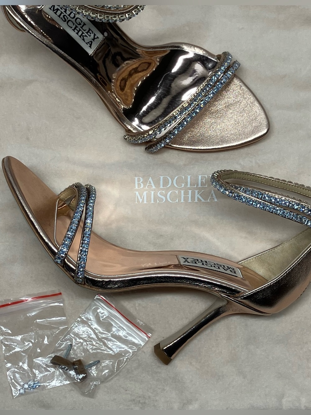 Badgley Mischka Logan Champagne Crystal-Strap Evening Heel